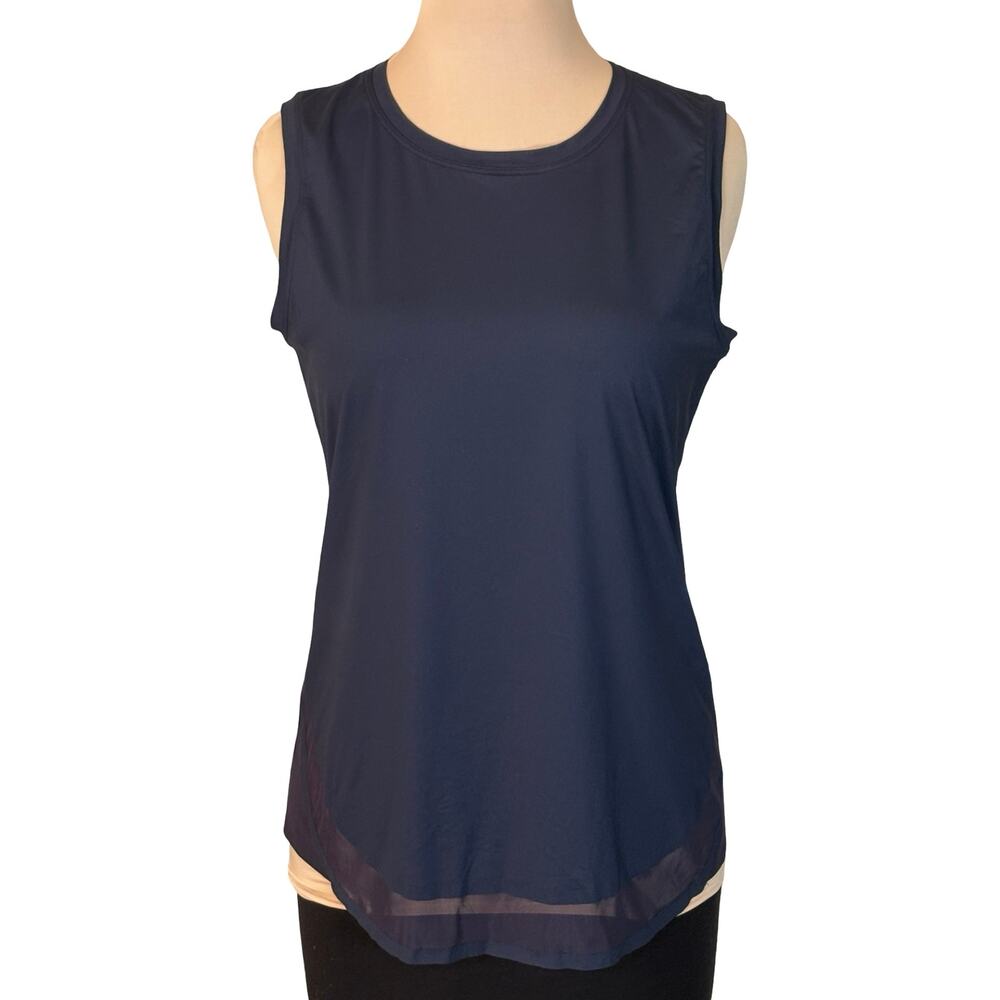 Athleta Cadence Tank Womens Small Navy Athletic Workout Top Layered Hem